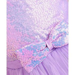 Babyhug Woven Sleeveless Sequined Yoke Fit & Flared Party Dress with Bow Applique & Frill Detailing at Hem  - Lilac