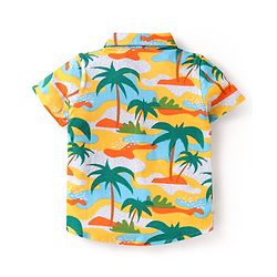 Babyhug Single Jersey Knit Half Sleeves Shirt & Shorts Set with Beach Theme Print - Yellow