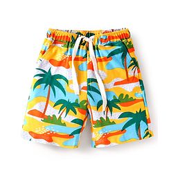 Babyhug Single Jersey Knit Half Sleeves Shirt & Shorts Set with Beach Theme Print - Yellow