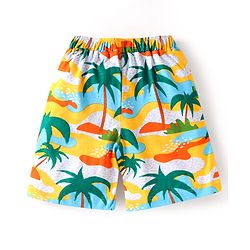 Babyhug Single Jersey Knit Half Sleeves Shirt & Shorts Set with Beach Theme Print - Yellow