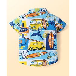 Babyhug Single Jersey Knit Half Sleeves Shirt & Shorts Set with Beach Theme Print - Light Blue