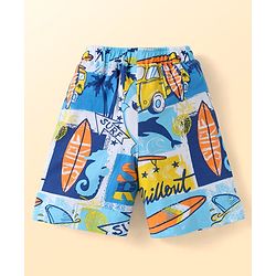 Babyhug 100% Cotton Single Jersey Knit Half Sleeves Shirt & Shorts Set with Beach Theme Print - Light Blue
