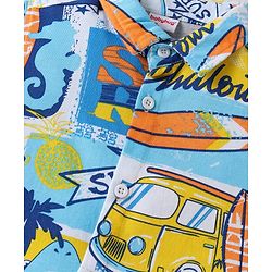 Babyhug 100% Cotton Single Jersey Knit Half Sleeves Shirt & Shorts Set with Beach Theme Print - Light Blue
