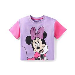 Babyhug Disney Cotton Knit Drop Shoulder Half Sleeves T-shirt & Shorts With Minnie Mouse Graphics and Foil Detailing - Lilac