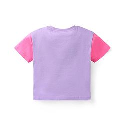 Babyhug Disney Cotton Knit Drop Shoulder Half Sleeves T-shirt & Shorts With Minnie Mouse Graphics and Foil Detailing - Lilac