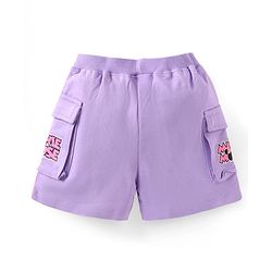Babyhug Disney Cotton Knit Drop Shoulder Half Sleeves T-shirt & Shorts With Minnie Mouse Graphics and Foil Detailing - Lilac