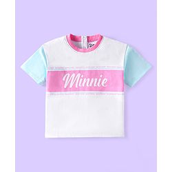 Babyhug Disney Single Jersey Knit Half Sleeves T-Shirt With Minnie Mouse Graphics - White & Pink