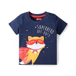 Babyhug Half Sleeves Night Suit Kitty Print - Navy Blue Red