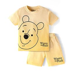 Babyhug Disney Single Jersey Knit Half Sleeves T-Shirt & Shorts Set With Winnie The Pooh Graphics & Ombre Effect - Yellow