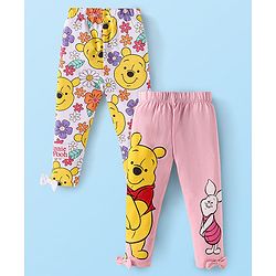Babyhug Disney Lycra Knit Leggings With Winnie the Pooh Graphics With Bow & Badge Detailing Pack of 2 - Yellow & Pink