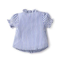 Babyhug Oxford Woven Half Puffed Sleeves Striped Top with Denim Jeans - Light Blue