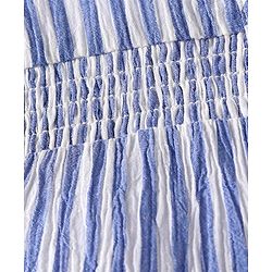 Babyhug Oxford Woven Half Puffed Sleeves Striped Top with Denim Jeans - Light Blue