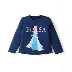 Babyhug Disney  Single Jersey Knit Full Sleeve T-Shirt With Frozen Graphics & Glitter Detailing - Navy Blue