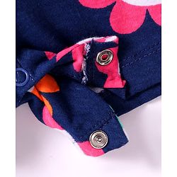 Babyhug Single Jersey Knit Singlet Sleeves Floral Printed Jumpsuit with Pockets - Navy Blue