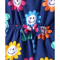 Babyhug Single Jersey Knit Singlet Sleeves Floral Printed Jumpsuit with Pockets - Navy Blue