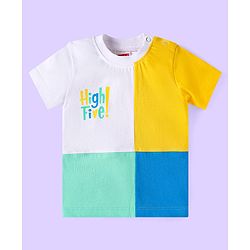 Babyhug Cotton Knit Half Sleeves T-Shirts with Cut & Sew Stripes & Text Print Pack of 3 - White