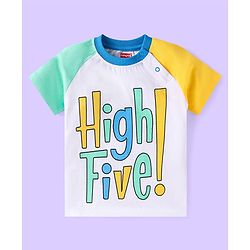 Babyhug Cotton Knit Half Sleeves T-Shirts with Cut & Sew Stripes & Text Print Pack of 3 - White