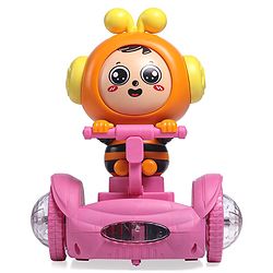 Babyhug Premium Balancing Car Toy with Interactive Revolving Cute Car with 4 Different Expressions| Colorful Led Lights & Music -Pink