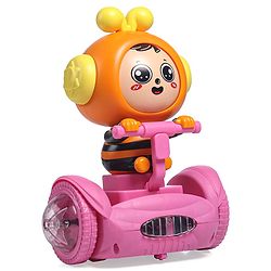 Babyhug Premium Balancing Car Toy with Interactive Revolving Cute Car with 4 Different Expressions| Colorful Led Lights & Music -Pink