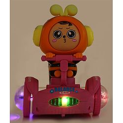 Babyhug Premium Balancing Car Toy with Interactive Revolving Cute Car with 4 Different Expressions| Colorful Led Lights & Music -Pink