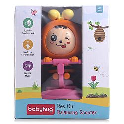 Babyhug Premium Balancing Car Toy with Interactive Revolving Cute Car with 4 Different Expressions| Colorful Led Lights & Music -Pink