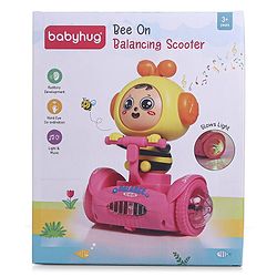 Babyhug Premium Balancing Car Toy with Interactive Revolving Cute Car with 4 Different Expressions| Colorful Led Lights & Music -Pink
