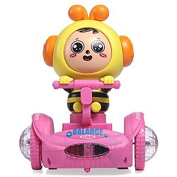 Babyhug Premium Balancing Car Toy with Interactive Revolving Cute Car with 4 Different Expressions| Colorful Led Lights & Music -Baby Pink