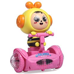 Babyhug Premium Balancing Car Toy with Interactive Revolving Cute Car with 4 Different Expressions| Colorful Led Lights & Music -Baby Pink