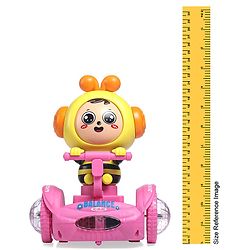 Babyhug Premium Balancing Car Toy with Interactive Revolving Cute Car with 4 Different Expressions| Colorful Led Lights & Music -Baby Pink