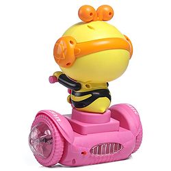 Babyhug Premium Balancing Car Toy with Interactive Revolving Cute Car with 4 Different Expressions| Colorful Led Lights & Music -Baby Pink