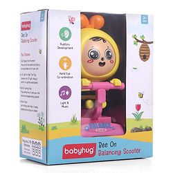 Babyhug Premium Balancing Car Toy with Interactive Revolving Cute Car with 4 Different Expressions| Colorful Led Lights & Music -Baby Pink