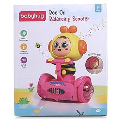 Babyhug Premium Balancing Car Toy with Interactive Revolving Cute Car with 4 Different Expressions| Colorful Led Lights & Music -Baby Pink