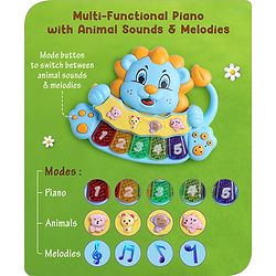 Babyhug 3 in 1 Premium Musical Lion Piano Toy with Lights |Animal Sounds| Melodies