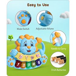 Babyhug 3 in 1 Premium Musical Lion Piano Toy with Lights |Animal Sounds| Melodies