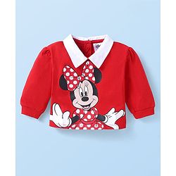 Babyhug Disney Single Jersey Knit  Full Sleeves T-Shirt & Leggings Set With Minnie Mouse Graphics & Badge Detailing - Red