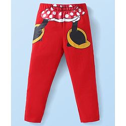 Babyhug Disney Single Jersey Knit  Full Sleeves T-Shirt & Leggings Set With Minnie Mouse Graphics & Badge Detailing - Red