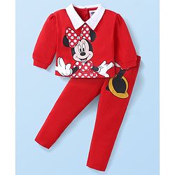 Babyhug Disney Single Jersey Knit  Full Sleeves T-Shirt & Leggings Set With Minnie Mouse Graphics & Badge Detailing - Red