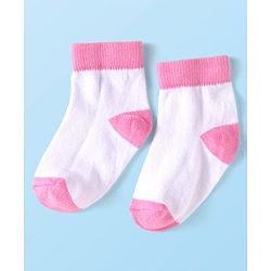 Cute Walk by Babyhug Knit Ankle Length Socks with Stripes Polka Dots & Text Design Pack of 5 - White & Pink