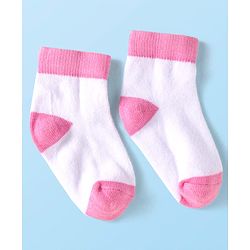 Cute Walk by Babyhug Knit Ankle Length Socks with Stripes Polka Dots & Text Design Pack of 5 - White & Pink