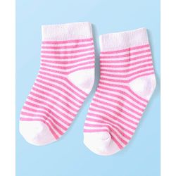 Cute Walk by Babyhug Knit Ankle Length Socks with Stripes Polka Dots & Text Design Pack of 5 - White & Pink