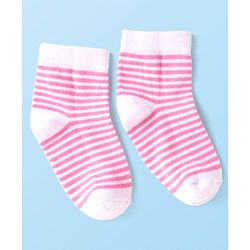 Cute Walk by Babyhug Knit Ankle Length Socks with Stripes Polka Dots & Text Design Pack of 5 - White & Pink