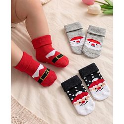 Cute Walk by Babyhug Knit Antibacterial Ankle Length Socks with Christmas Theme Design Pack of 3 - Red Grey & Black