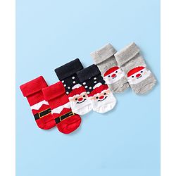 Cute Walk by Babyhug Knit Antibacterial Ankle Length Socks with Christmas Theme Design Pack of 3 - Red Grey & Black