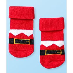 Cute Walk by Babyhug Knit Antibacterial Ankle Length Socks with Christmas Theme Design Pack of 3 - Red Grey & Black