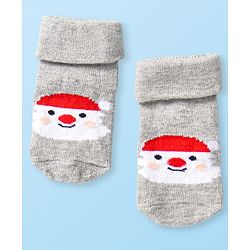 Cute Walk by Babyhug Knit Antibacterial Ankle Length Socks with Christmas Theme Design Pack of 3 - Red Grey & Black