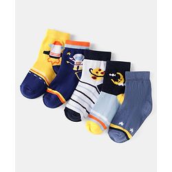 Cute Walk by Babyhug Knit Ankle Length Anti Bacterial Socks with Space Design Pack of 5 - Multicolor