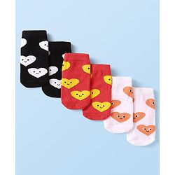 Cute Walk by Babyhug Knit Ankle Length Antibacterial Socks with Hearts Design Pack of 3 - Black Red & White