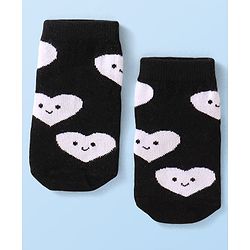 Cute Walk by Babyhug Knit Ankle Length Antibacterial Socks with Hearts Design Pack of 3 - Black Red & White