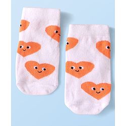 Cute Walk by Babyhug Knit Ankle Length Antibacterial Socks with Hearts Design Pack of 3 - Black Red & White