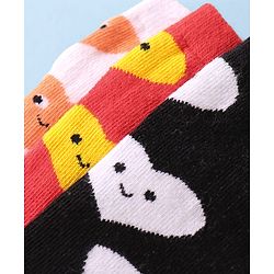 Cute Walk by Babyhug Knit Ankle Length Antibacterial Socks with Hearts Design Pack of 3 - Black Red & White